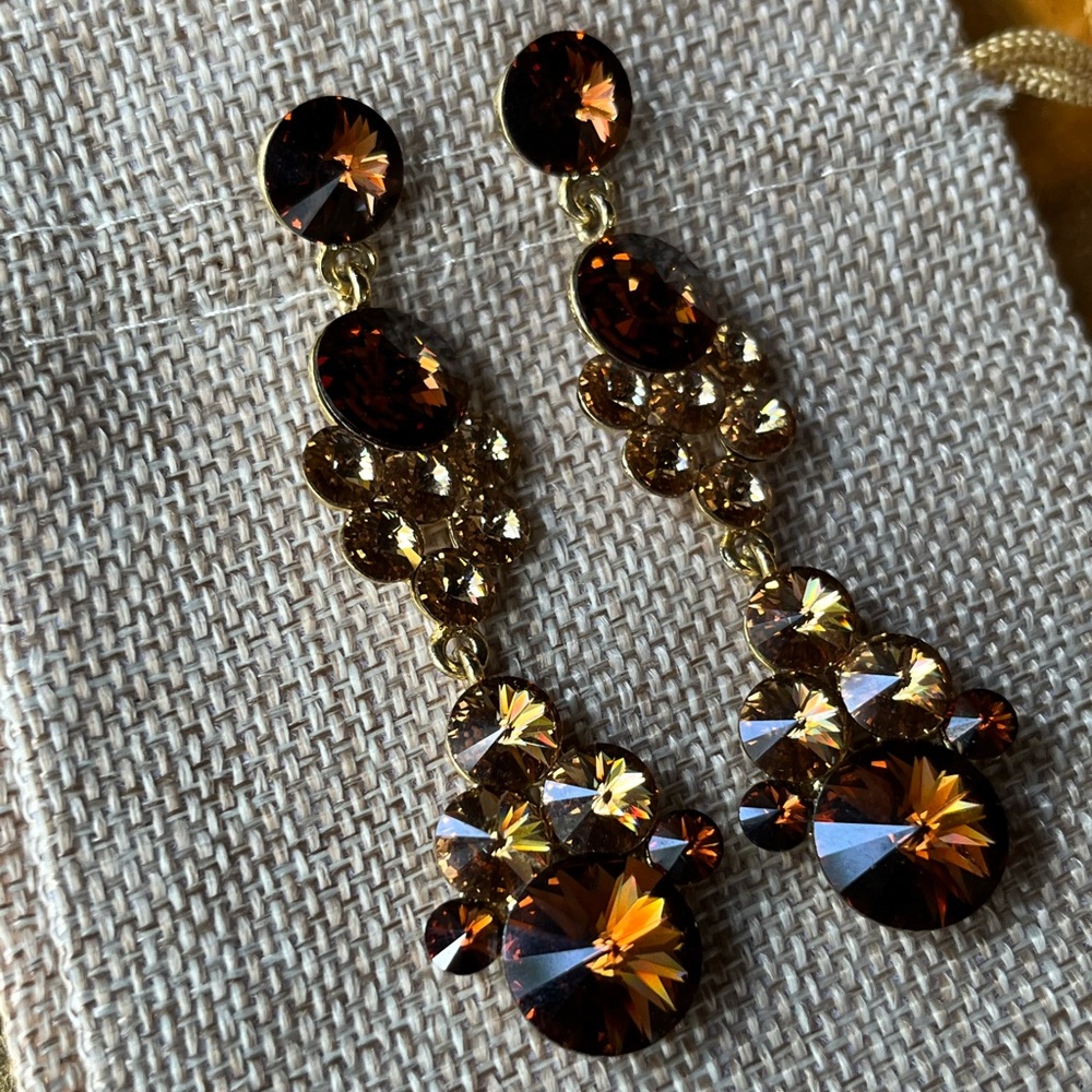 Gilded Age Vintage Italian Baroque Earrings Cognac Rhinestone Chandelier